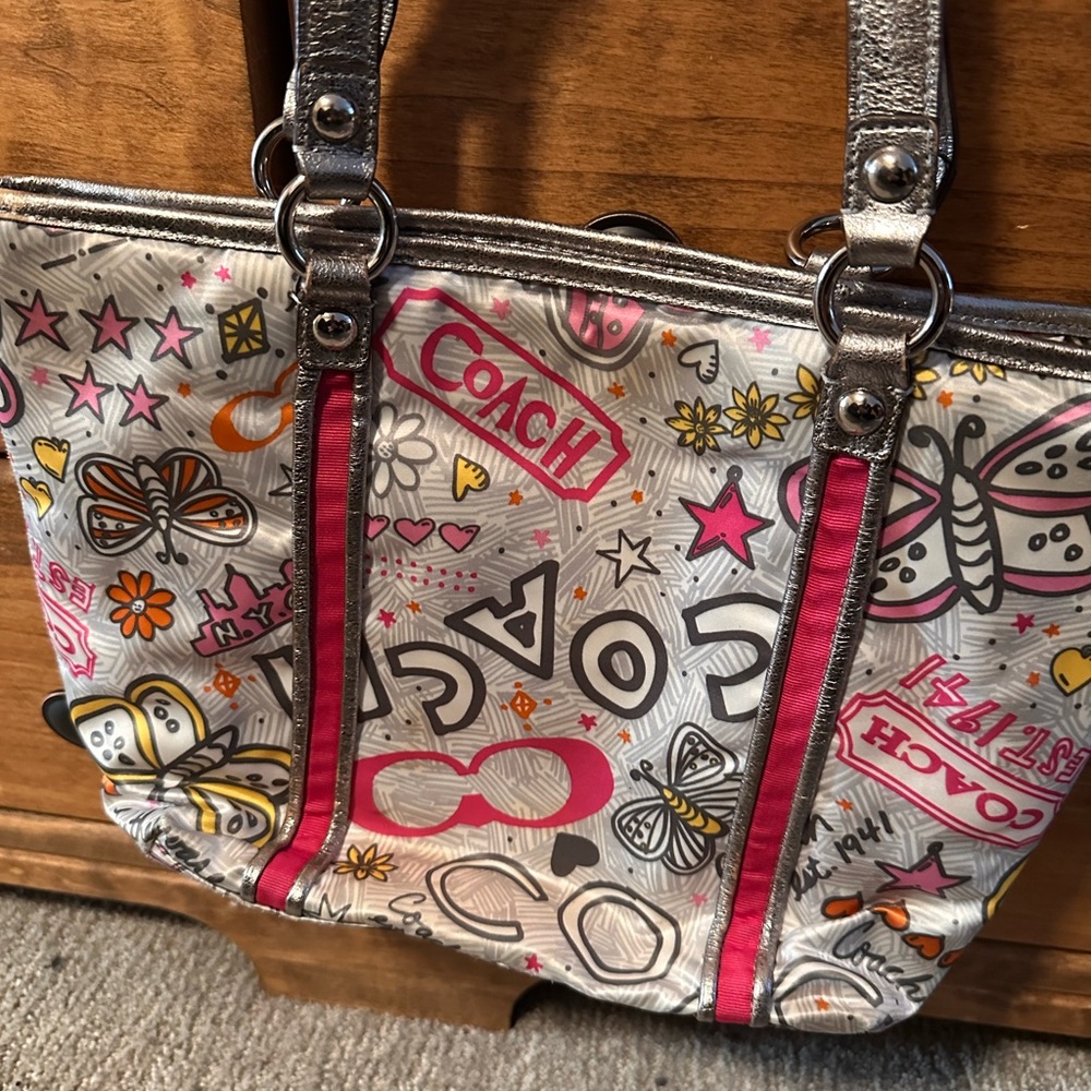 Coach Pink and Silver Graphic Tote Bag